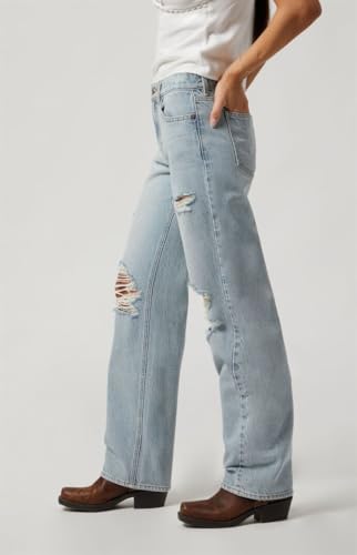 PacSun Women's Jordyn Low Rise Straight Leg Jeans Ripped Knee Light Indigo2