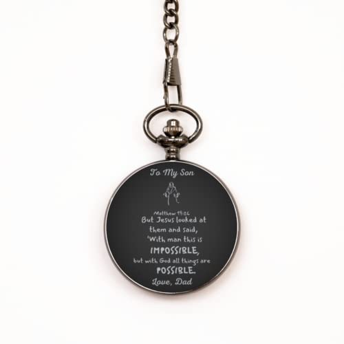 Bible Pocket Watch for Son from Dad, Success Quote for Inspiration and Encourage. Help You Solve Tough Problems Fast. Bible Quotes Hard Times. Christmas for him, Congratulations Card for New