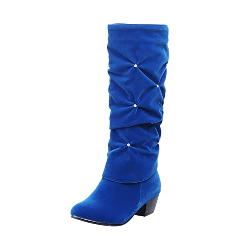 Bottes montantes en daim pour femme - Confortables - Avec strass - Talon moyen - Style décontracté et élégant - Coupe large - Pour les fêtes en plein air,...