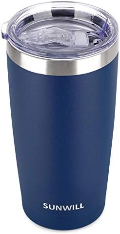 SUNWILL 20oz Tumbler with Lid, Stainless Steel Vacuum Insulated Double Wall Travel Tumbler, Durable Insulated Coffee Mug, Powder Coated Navy, Thermal Cup with Splash Proof Sliding Lid