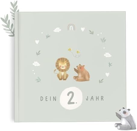 mintkind® Babyalbum zweites Lebensjahr Hardcover Babytagebuch zum Eintragen Erinnerungsbuch und Fotoalbum Baby Geschenkidee für Jungen und Mädchen liebevoll gestaltetes Babybuch Sa