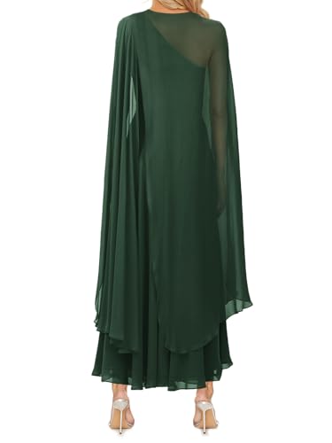Image of Aisbei Women's Elegant One Shoulder A Line Flowy Maxi Dress Evening Gowns Party Formal Wedding Guest Dresses with Cape