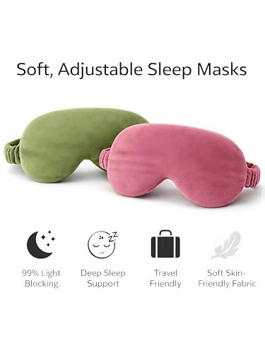 Image of Velvet Eye Sleep Mask for Men & Women Soft Light Blocking Sleeping Eye Mask with Adjustable Strap Travel Relaxation Eye Cover for Home Flight Deep Rest (Olive Green + Dusty Pink)