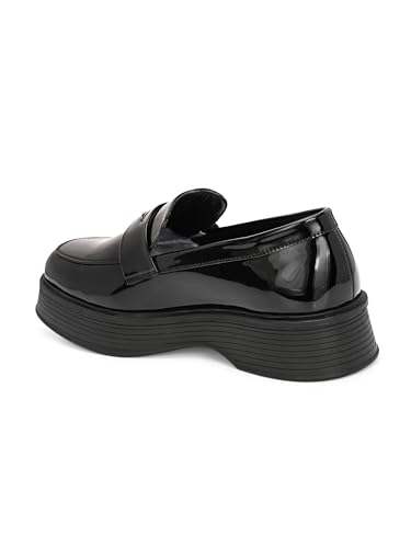 Image of Leo Men's Patent Look Platform Penny Loafers | Chunky Sole Slip-On Moccasin Shoes for Office, Formal & Casual Wear