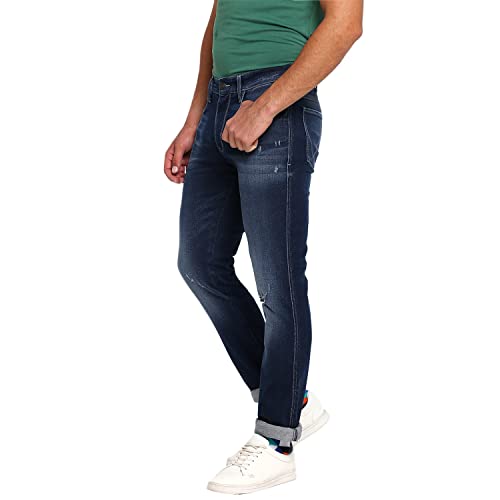Image of Wrangler Dark Tone Wash Cotton Stretch Millard Regular Fit Mens Jeans