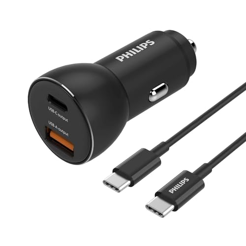 Philips Chargeur Voiture USB AC DLP2521C04 Câble USB C inclus Adaptateur USB C et USB A Sortie Charge rapide - vue 2