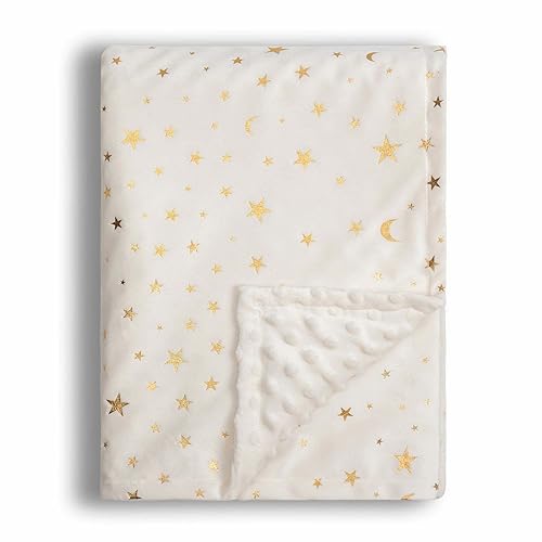 Image of Donsonny Baby Blanket for Boys Girls Soft Minky with Double Layer Dotted Backing, Star and Moon Printed 30 x 40 Inch Receiving Blanket (Beige)