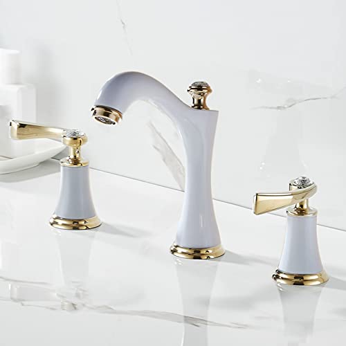 Mitigeur de lavabo fendu à double poignée avec réglage précis chaud et froid blanc
