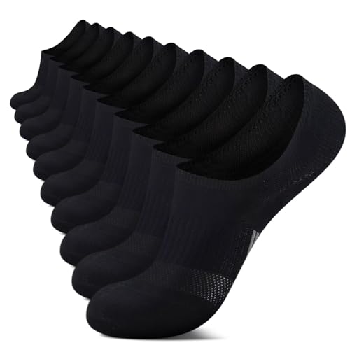 IceReco 10 paia di calzini da ginnastica per uomo e donna, invisibili, cuscinetti in silicone per sneaker, per evitare scivolamenti, Nero , 43-46