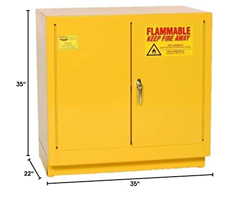 Eagle 1971 Safety Cabinet For Flammable Liquids, 2 Door Manual Close, 2 Gallon, 35"Height, 35"Width, 22"Depth, Steel, Yellow #TOP4
