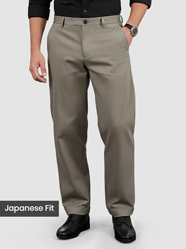 Image of Beyoung Men's Japanese Pants | Slouchy Fit 4 Pocket Classic Trousers for Men | Lightweight & Wrinkle-Resistant Formal Wear
