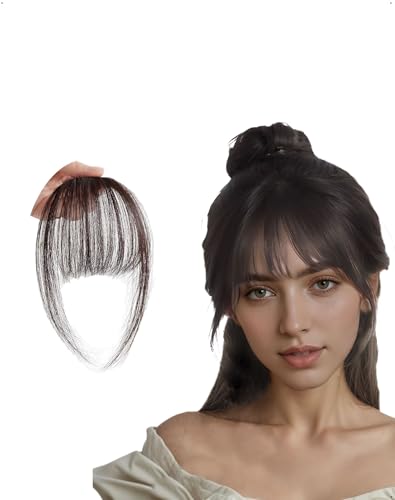 SanKristo Clip en flequillo 100% cabello humano, cortina curvado 3D Air postizo pelo con clips invisibles las templo, extensiones para mujeres alisado permanente, coloración, peinado, negro marrón
