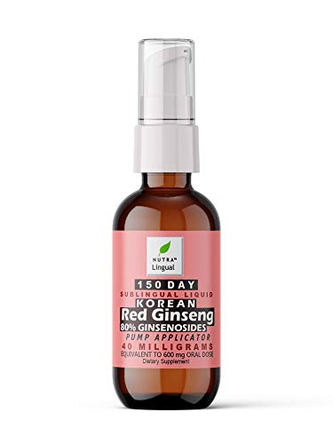 Korean Red Ginseng / Panax Ginseng / 80% Ginsenosides 40 mg (Equivalent to 600 mg Oral Dose) 150 DAY Sublingual Liquid Supplement by NUTRA