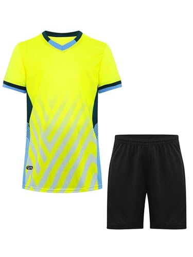 Football Uniform for Boys Sports Sets Short-Sleeve V-Neck T-Shirt and Elastic Shorts Soccer Basketball Training - Main Image