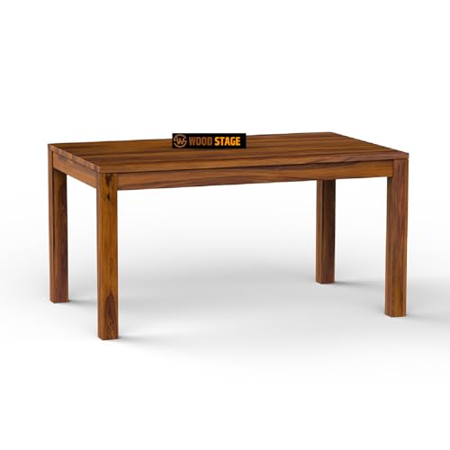 Image of WOODSTAGE Solid Sheesham Wood 6 Seater Dining Table with Cushion Chairs for Dining Room, Living Room, Hall, Home | Wooden Furniture Dinner Table Set (Honey Finish, 6 Seater)