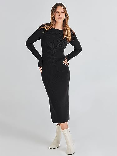 ANRABESS Women Long Sleeve Crewneck Sweater Dress Ribbed Knit Stretch Slim Fit Bodycon Midi Dresses Fall Fashion Outfits2