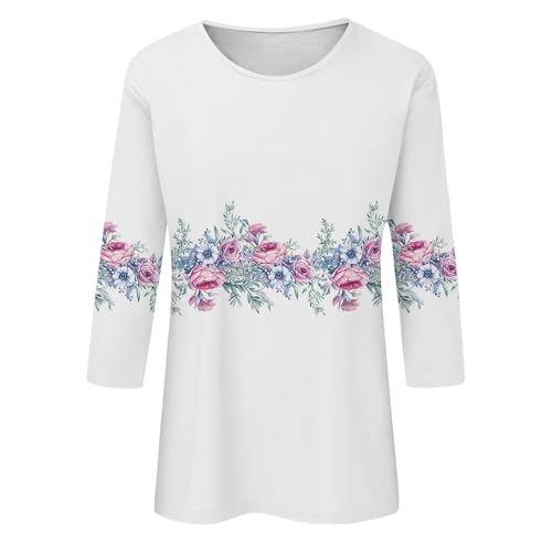 Blusa feminina manga 3/4 Going Out com estampa floral 2024 verão casual macia gola redonda túnica so