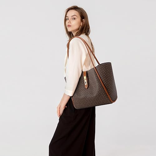 Bolso tote para mujer Queenoris, bolso de mano y hombro con asa superior, de gran capacidad, diseño retro y elegante, con clutch incluida | PVC miniatura 2