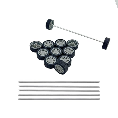 12PCS Small Toy Wheels Toy Car Tire Wheel with Metal Shaft Axles for RC Car Truck Robot DIY Model Toy Building Parts (Style 1)