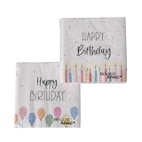 Servilletas de papel, juego de 2 unidades, diseño de globos con diseño de globos y velas, 40 unidades, decoración de cumpleaños, decoración de mesa, multicolor, blanco, decoración de fiesta de