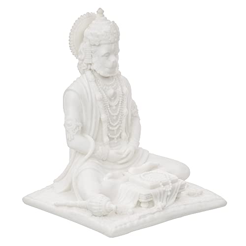 Image of eCraftIndia White Resin Hanuman Ji Murti for Home Temple Pooja Mandir Meditating Lord Hanuman Idol for Car Dashboard Home Office Hanuman Statue Hanuman Murti Gift for Diwali Hanuman Jayanti Ram Navami