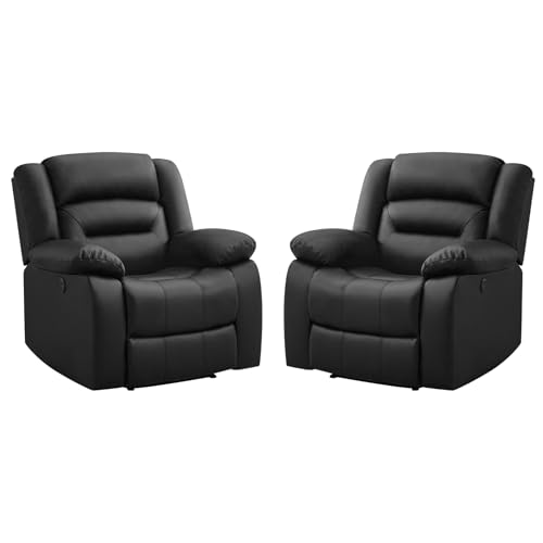 Image of EBELLO Classic Power Recliner Chair, Faux Leather Oversized Electric Overstuffed Chair with Thicked Cushion and Back, Single Sofa with Comfortable Armchair, Black, 2Pcs