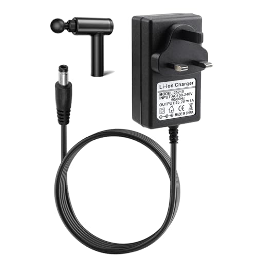 25.2V 1A Massage Gun Charger Adapter Battery Power Adapter Replacement Charging Supply Electric Massagers Battery Charger Cable with LED Indicator Universal UK Household Wide Voltage Adaptability