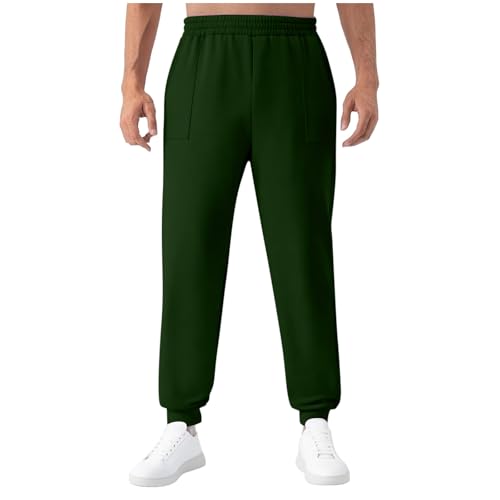 Men's Solid Color Jogger Pants Loose Fit Straight Leg Cargo Sweat Pants Elastic Waist Trousers Streetwear with Pocket