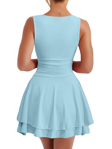 Image of Kaximil Women's Ruffle Hem Boat Neck Mini Dress Sleeveless Ruched Corset Short Party Dresses