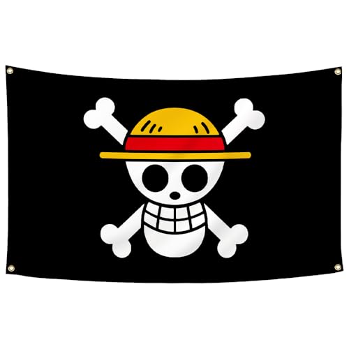 For One Piece Animation Luffy's Straw Hat Pirate Flag Multi-colored, for Room, Cosplay & Party, 59in x 36in (3x5 FT)