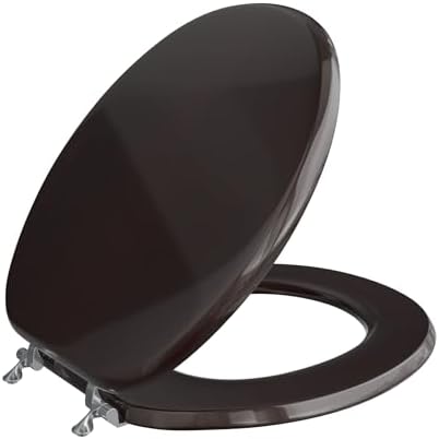 Comfort Seats C2B1R18CH Designer Solid Wood Toilet Seat with PVD Chrome Hinges, Round, Dark Brown