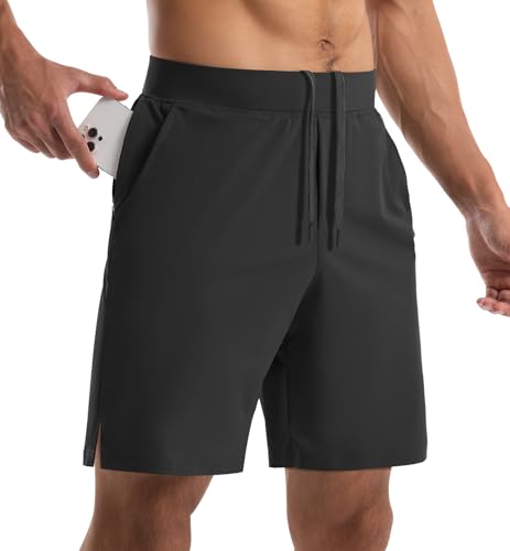 Y Yerfone Mens Athletic Shorts 7 Inch Running Workout Shorts Men Quick Dry Lightweight Sports Gym Shorts With Pockets Black