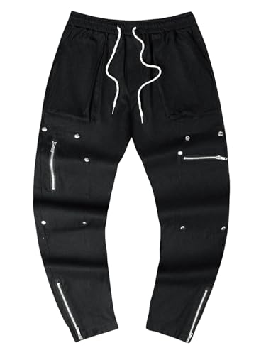 GORGLITTER Men's Casual Grunge Baggy Sweatpants Hiking Stacked Flared Cargo Work Pants Rivets Trousers3