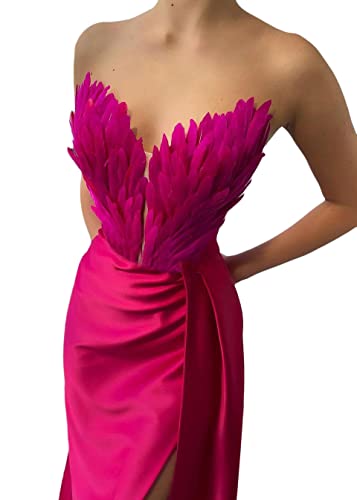 ORANDESIGNE Robes de Soirée en Plumes Femme Robe Longue sans Manches élégante Dos Nu Fendue Couleur Unie Sexy Cocktail Robe de Sol Soirée Longue Mariage...