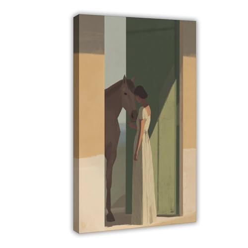 Impression sur toile femme et cheval 41x61 cm pour la décoration du salon