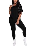 Nimsruc Two Piece Outfits For Women Jogger Sweat Suits Short Sleeve Tracksuits Lounge Matching Pants