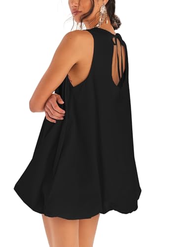 Majdan Womens Bubble Mini Dress Summer Sleeveless Short Dresses Lantern Tank Dresses Beach Sundress with Pockets3