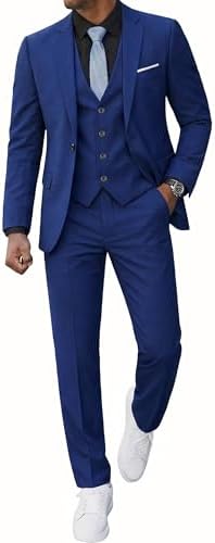 MrSure Men’s 3 Piece Suit Blazer, Slim Fit Tux with One Button, Jacket Vest Pants & Tie Set for Party, Wedding and Business