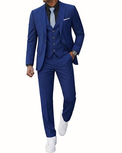 MrSure Men’s 3 Piece Suit Blazer, Slim Fit Tux with One Button, Jacket Vest Pants & Tie Set for Party, Wedding and Business