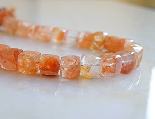 Sunstone perle cube facetté champagne pêche 9mm création bijoux DIY