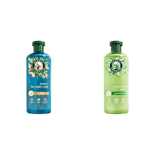 Herbal Essences Seti | Onarıcı Argan Yağı Şampuan 350ml x1 + Yatıştırıcı Aloe İçeren Sülfatsız Şampuan 350 ml x1