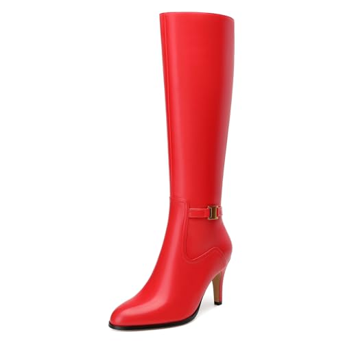 SKYSTERRY Womens Boots Knee High Boots with High Stiletto Heel Round Toe Comfortable Fall Tall Sexy Boots for Party Work Shopping Dating 3 Inches Heeled Dress Boots