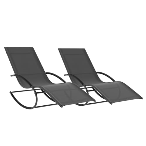 IDMarket - Lot de 2 chaises Longues - transat de Jardin à Bascule Malawi Gris Anthracite et Toile Grise