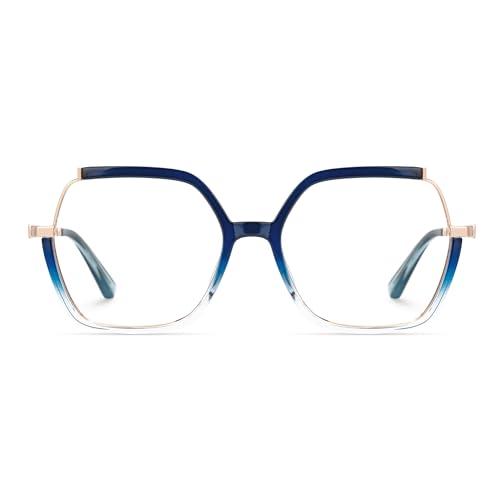 Image of Zeelool Oversized Blue Light Glasses for Woman Chic Blue Square Eyeglasses Lightweight Computer Eyewear Glasses Anti Eyestrain Alexia JGX883711-03B