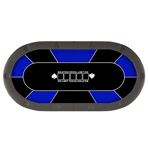 Folding Poker Table Top 78inch x 39inch Oval Card Table with Cup Holders for 10-Players, Casino Texas Poker Mat for Patio Garden Indoor Outdoor Game (Color : Blue)