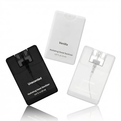 Dansib Set of 3 Power Mist Hydrating Hand Sanitizer Spray Bulk Travel Size Effective Hand Sanitizer 0.67 Fl. oz Compact Card Spray Bottle Lavender Vanilla Unscented for Adult Gifts Backpack Pocket Bag