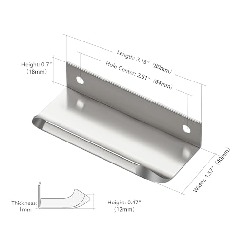Image of Brushed Nickel Cabinet Handles Finger Edge Pulls 3.15 Inch CC 8 Pack | Low-Profile Finger Grip, Cabinet Door Edge Mount, Smooth Handle Shape, 5.9 Inch (150mm), For Drawers, Cupboards, Kitchen