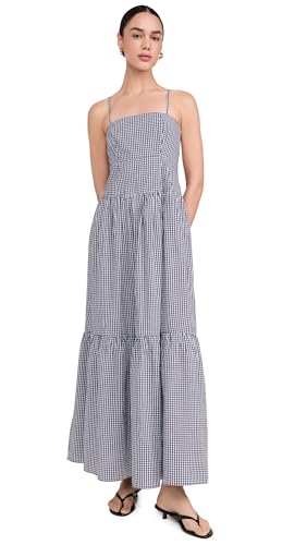 Playa Lucila Women's Square Neck Maxi Dress, Black Gingham, XL