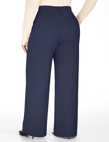 Image of Heathyoga 1X-5X Plus Size Stretchy Work Pants Women Pull on Womens Dress Pants Business Casual Outfits Slacks for Women, Dark Blue, 3X-Large