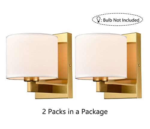 Samteen Gold Wall Sconces Set Of Two Mid Century Modern Brass Wall Lamp With Fabric Shade Wall Mounted Light For Bedroom Hallway Foyer Living Room #TOP6